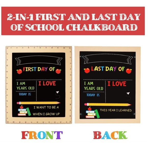 First and Last Day of School Board 13x11in with wooden Ruler Frame double sided - Picture 1 of 3